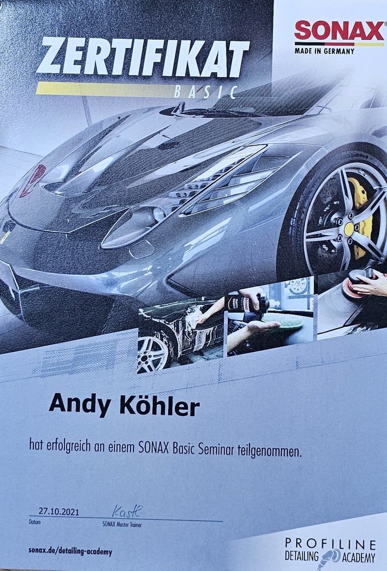 SONAX Zertifikat Basic für Andy Köhler